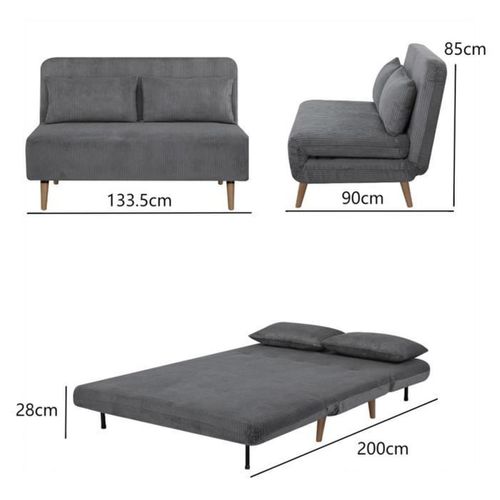 Banquette BZ - 2 Places - Tissu Velours Côtelé Gris Clair - 130 X 90 X 81 Cm - Deplo