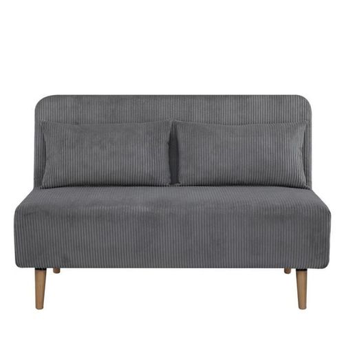 Banquette BZ - 2 Places - Tissu Velours Côtelé Gris Clair - 130 X 90 X 81 Cm - Deplo