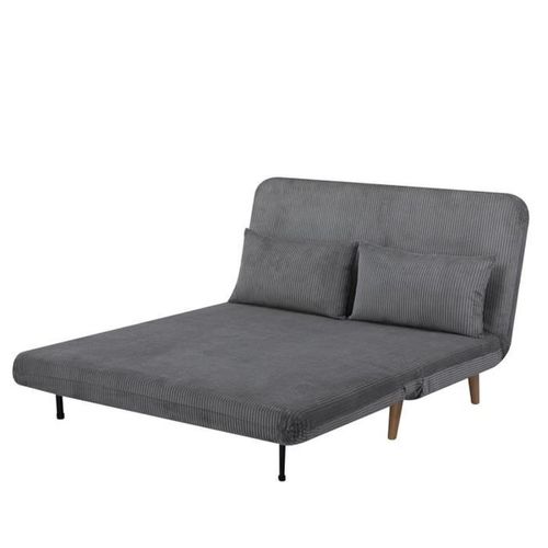 Banquette BZ - 2 Places - Tissu Velours Côtelé Gris Clair - 130 X 90 X 81 Cm - Deplo