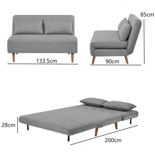 Banquette BZ - 2 Places - Tissu Gris Clair - 130 X 90 X 81 Cm - Deplo