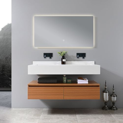 Meuble Salle De Bain Double Vasque Blanche Rosa 120 Cm + Miroir