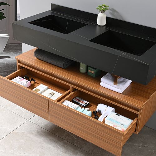 Meuble Salle De Bain Double Vasque Noire Rosa 120 Cm + Miroir