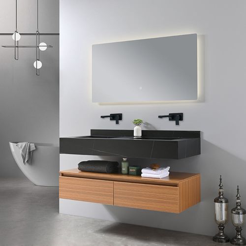 Meuble Salle De Bain Double Vasque Noire Rosa 120 Cm + Miroir