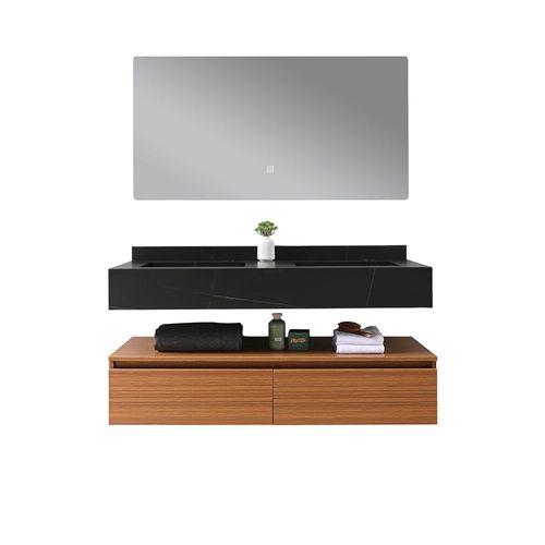 Meuble Salle De Bain Double Vasque Noire Rosa 120 Cm + Miroir