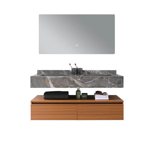Meuble Salle De Bain Double Vasque Grise Rosa 120 Cm + Miroir