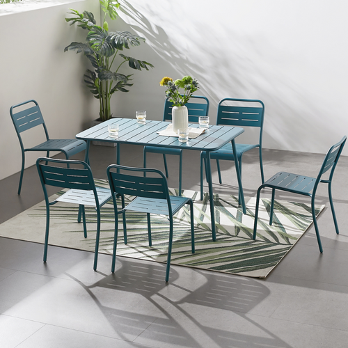 Bergame - Table En Acier 4/6 Places Bleue