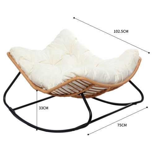 Canggu - Fauteuil à Bascule En Résine Tressée Coussin Beige
