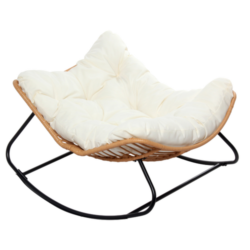 Canggu - Fauteuil à Bascule En Résine Tressée Coussin Beige