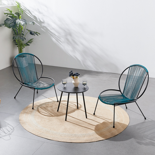 Rete - Ensemble De 2 Fauteuils + 1 Table Basse Bleu