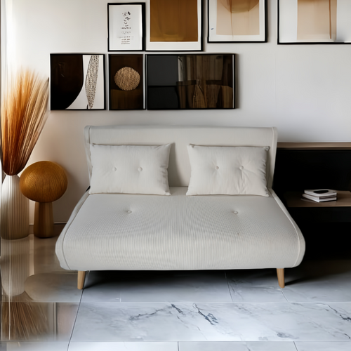 Ennis - Canapé Convertible En Velours Côtelé Beige 2 Places