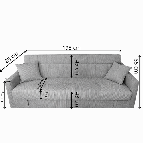 Adare - Canapé Convertible Avec Coffre En Tissu Gris Foncé 3 Places