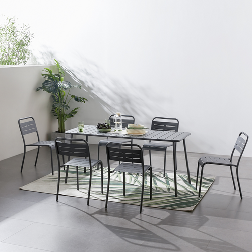 Bergame -ensemble Table Et Chaises 6 Personnes Gris Foncé