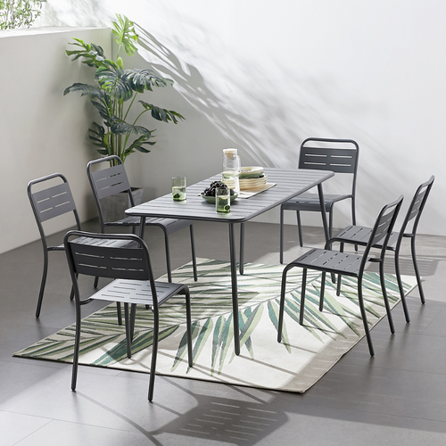 Bergame -ensemble Table Et Chaises 6 Personnes Gris Foncé