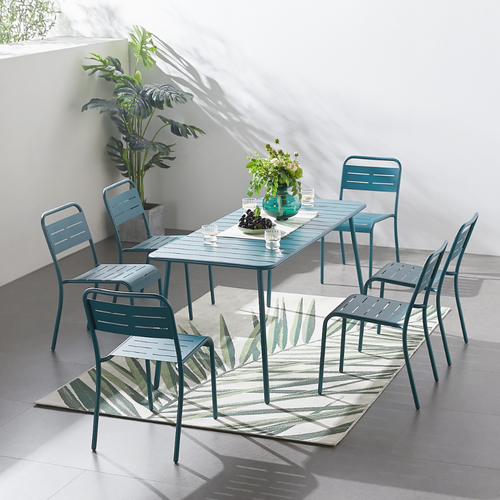 Bergame - Ensemble Table Et Chaises 6 Personnes Bleu