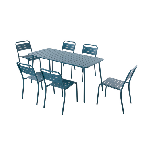 Bergame - Ensemble Table Et Chaises 6 Personnes Bleu