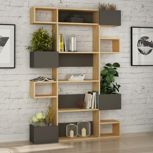 Elio - Bibliothèque Bois Et Anthracite