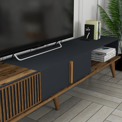 Nola - Meuble TV Design Bois Et Anthracite 180 Cm