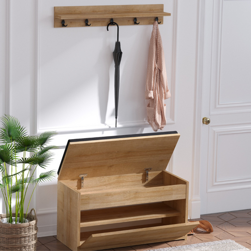 Larvik - Meuble D'entrée Avec Porte-manteau Mural Et Coffre De Rangement