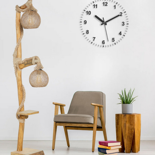 Alex - Lampadaire En Bois Et Cordes Avec Rebord