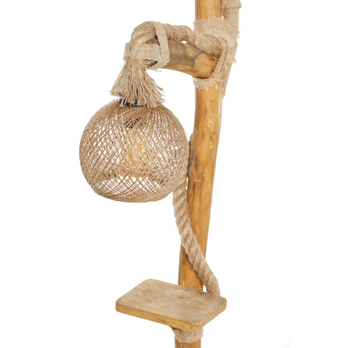 Alex - Lampadaire En Bois Et Cordes Avec Rebord