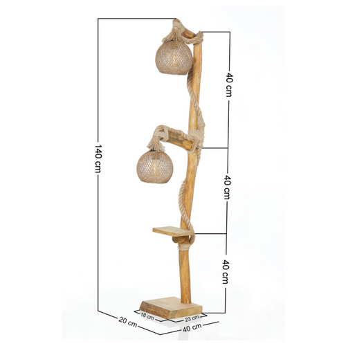 Alex - Lampadaire En Bois Et Cordes Avec Rebord