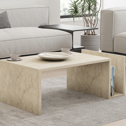 Melmo - Table Basse En Bois Effet Pierre Avec Porte Magazines