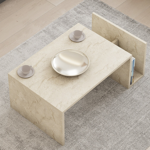 Melmo - Table Basse En Bois Effet Pierre Avec Porte Magazines