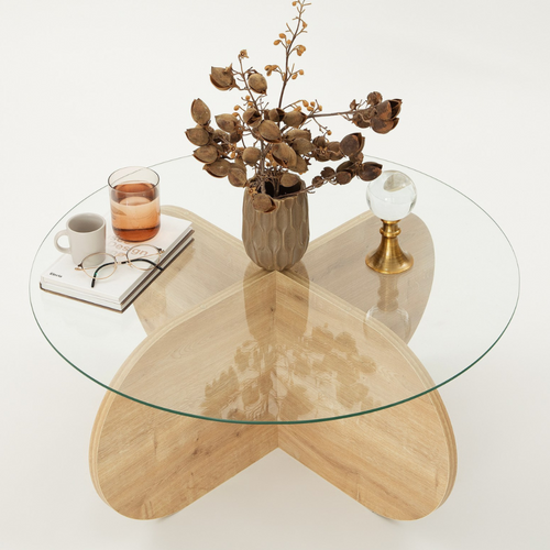 Ribe - Table Basse En Bois Et Plateau En Verre