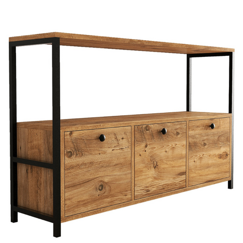 Fero - Buffet 3 Portes Style Industriel Bois/noir