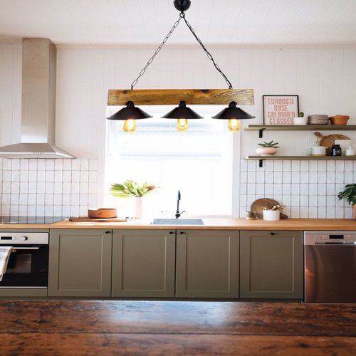 Enola - Suspension Rustique 3 Lampes Bois Et Noire