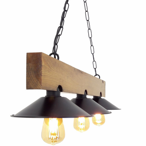 Enola - Suspension Rustique 3 Lampes Bois Et Noire