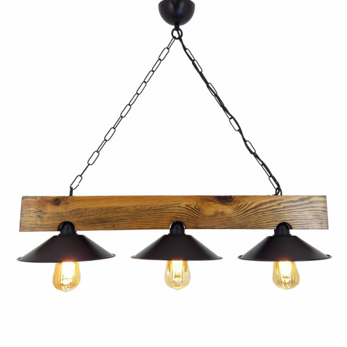 Enola - Suspension Rustique 3 Lampes Bois Et Noire