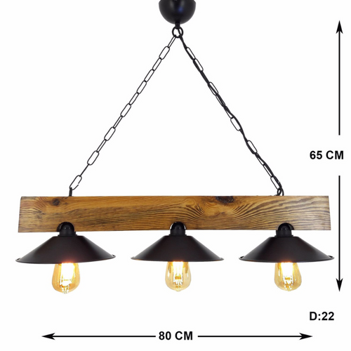 Enola - Suspension Rustique 3 Lampes Bois Et Noire