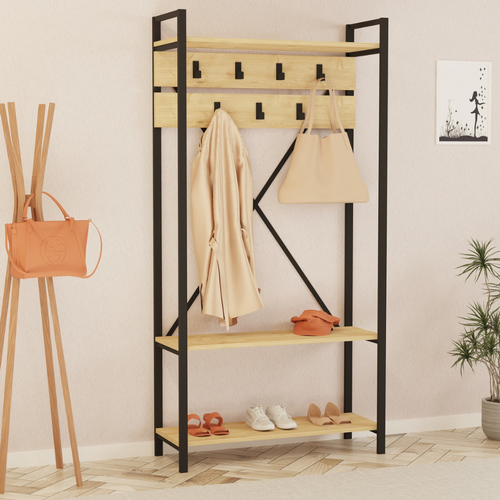 Lubin - Meuble D'entrée Style Industriel Avec Étagères Et Porte-manteaux