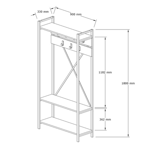 Lubin - Meuble D'entrée Style Industriel Avec Étagères Et Porte-manteaux