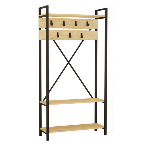 Lubin - Meuble D'entrée Style Industriel Avec Étagères Et Porte-manteaux