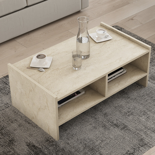 Albin - Table Basse En Bois Effet Pierre - 2 Niches