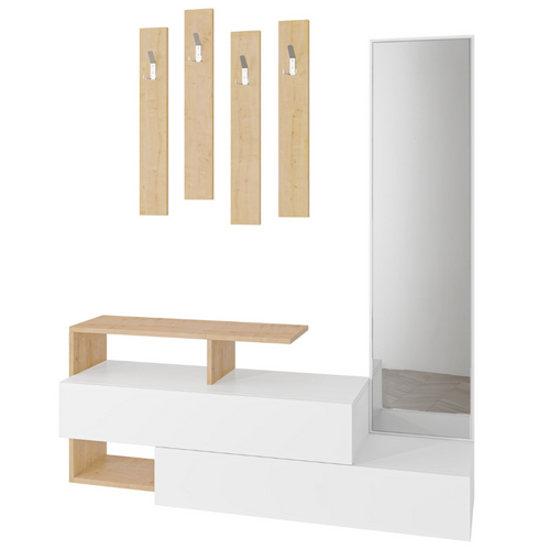Ramar - Meuble D'entrée Bois/blanc Et Porte-manteaux