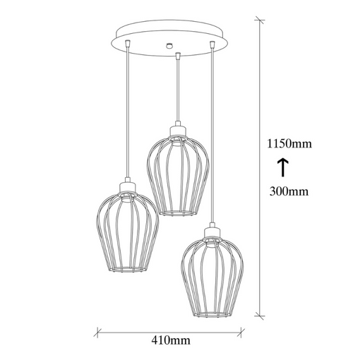 Mia - Suspension Filaire Noire 3 Lampes