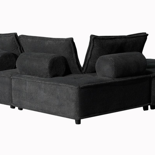 Stava - Canapé D'angle Modulable 4 Places En Velours Texturé - Gris Foncé