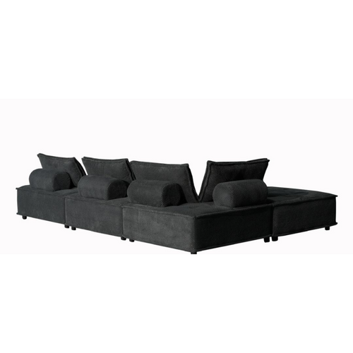 Stava - Canapé D'angle Modulable 4 Places En Velours Texturé - Gris Foncé