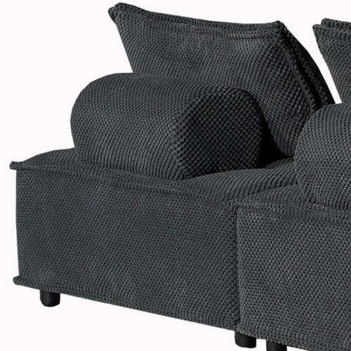 Stava - Canapé D'angle Modulable 4 Places En Velours Texturé - Gris Foncé