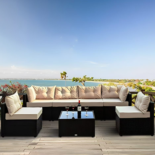 Nacula - Salon De Jardin Modulable 6 Places En Résine Tressée - Noir