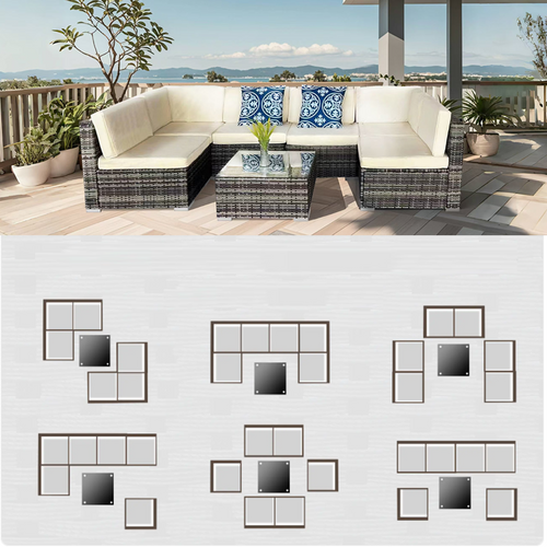 Aldabra - Salon De Jardin Modulable 6 Places En Résine Tressée - Marron Et Beige