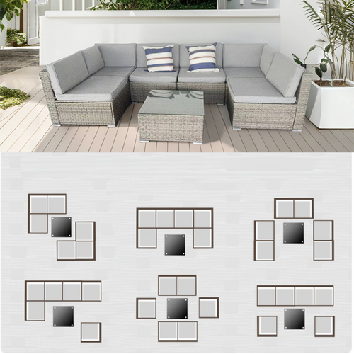 Aldabra - Salon De Jardin Modulable 6 Places En Résine Tressée - Gris Et Gris