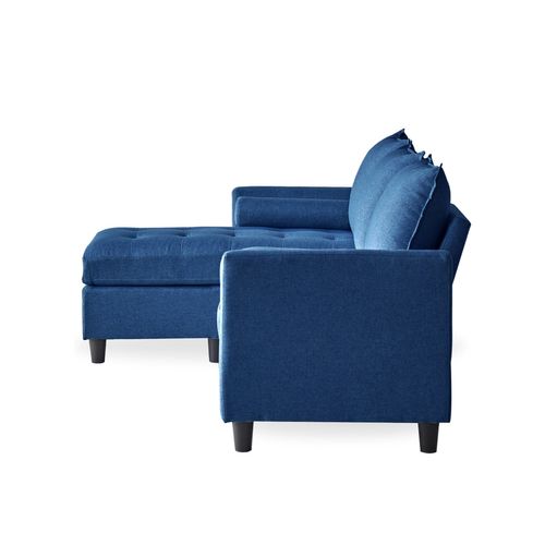 Coventry - Canapé 3 Places En Velours Avec Pouf Bleu