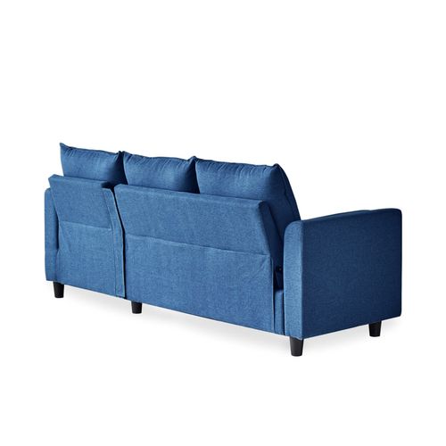 Coventry - Canapé 3 Places En Velours Avec Pouf Bleu