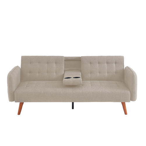 Inverness - Canapé 3 Places Convertible Avec Tablette Centrale Rabattable Beige