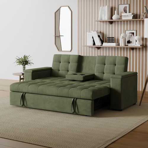 Noho - Canapé 3 Places Convertible Vert Velours Côtelé
