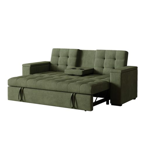 Noho - Canapé 3 Places Convertible Vert Velours Côtelé